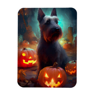 Magnet Flexible Halloween Terrier écossais avec la peur Citrouille