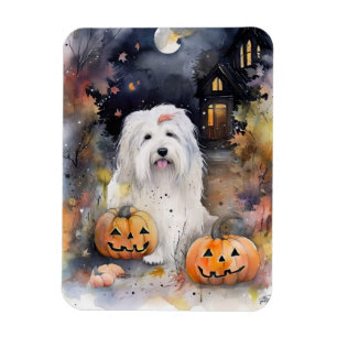 Magnet Flexible Halloween vieux chien anglais avec la peur Citroui
