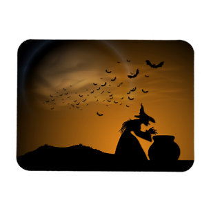 Magnet Flexible Halloween Witch et Cauldron avec chauves-souris
