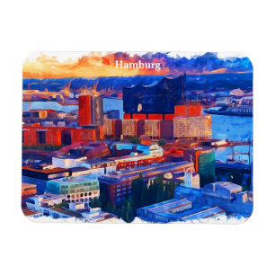 Magnet Flexible Hambourg Allemagne Vue ville Aquarelle