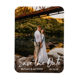 Magnet Flexible Handwritten Script Save the Date Couple Photo