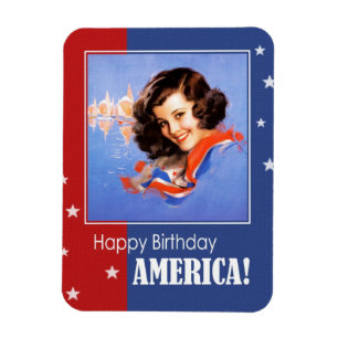 Magnet Flexible Happy Birthday, America. Retro Pin-Up