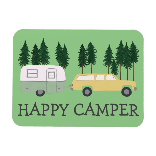 Magnet Flexible HAPPY CAMPER Whimsical Trailer RVing Motorhome (Horizontal)