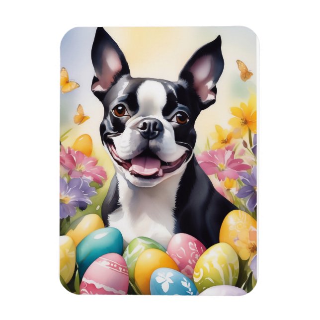 Magnet Flexible Happy Easter Boston Terrier (Vertical)