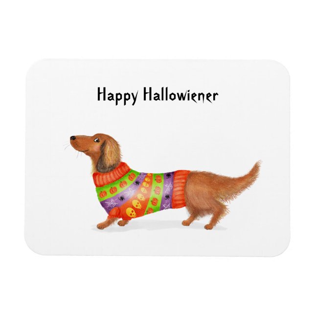 Magnet Flexible Happy Hallowiener dachshund Aimant d'Halloween (Horizontal)