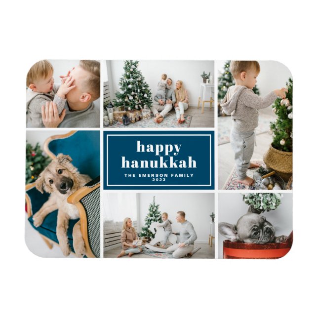 Magnet Flexible Happy Hanoukka Typographie Blue Photo Collage (Horizontal)