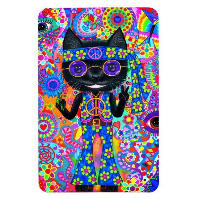 Magnet Flexible Happy Hippie Chat Lunettes de soleil Paix Signale  (Vertical)