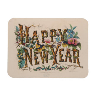 Magnet Flexible  Happy New Year, Vintage Currier & Ives Print