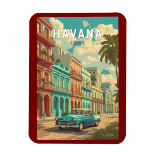Magnet Flexible Havana Cuba Illustration Voyage Art Vintage