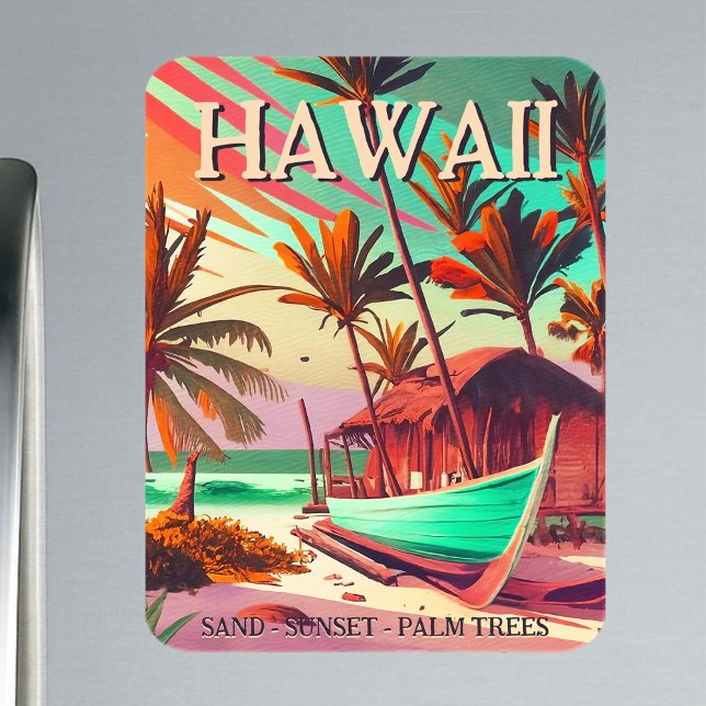 Magnet Flexible Hawaii île tropicale coucher de soleil palmier Sou (Créateur téléchargé)
