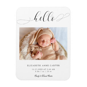 Magnet Flexible Hello new baby Calligraphy Swashes Elegant Minimal