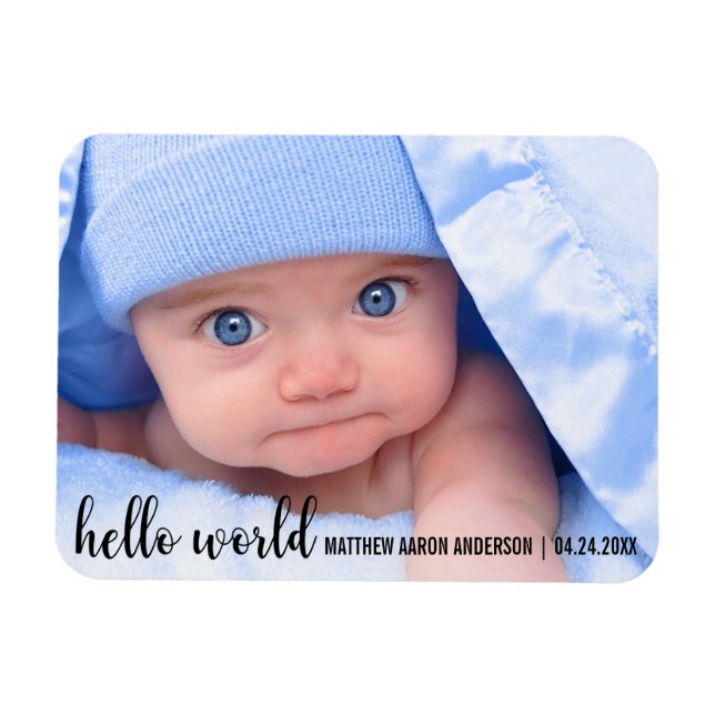 Magnet Flexible Hello World Nouveau bébé Faire-part moderne (Horizontal)