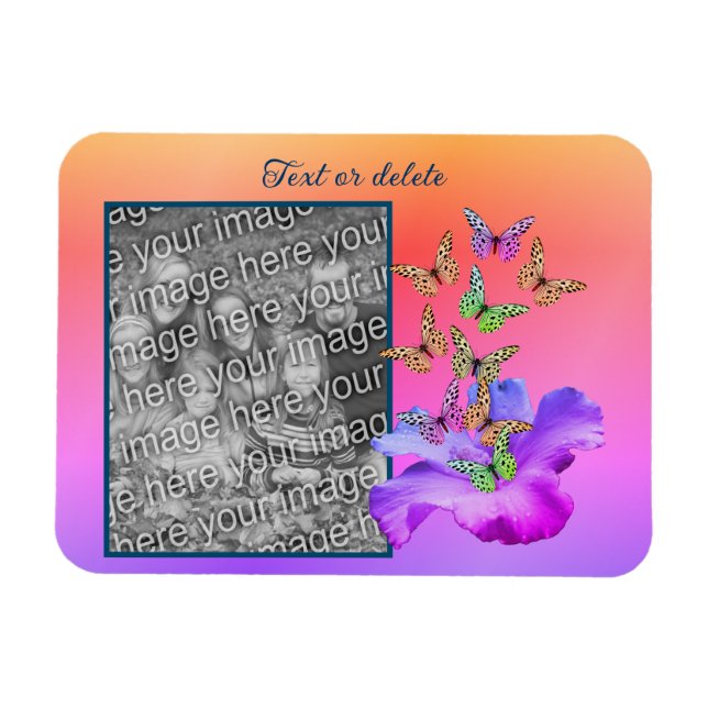 Magnet Flexible Hibiscus Et Papillon Ajoutez Votre Photo Personnal (Horizontal)