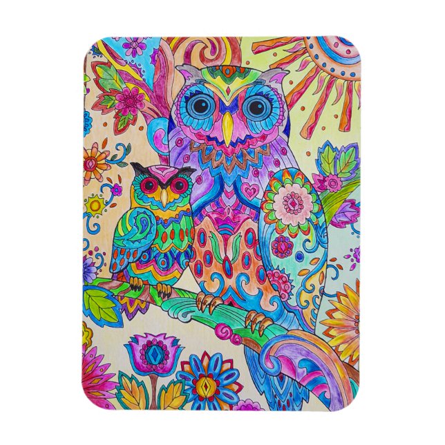Magnet Flexible Hibou Cartoon Oiseau mignon Animal Doodle croquis  (Vertical)