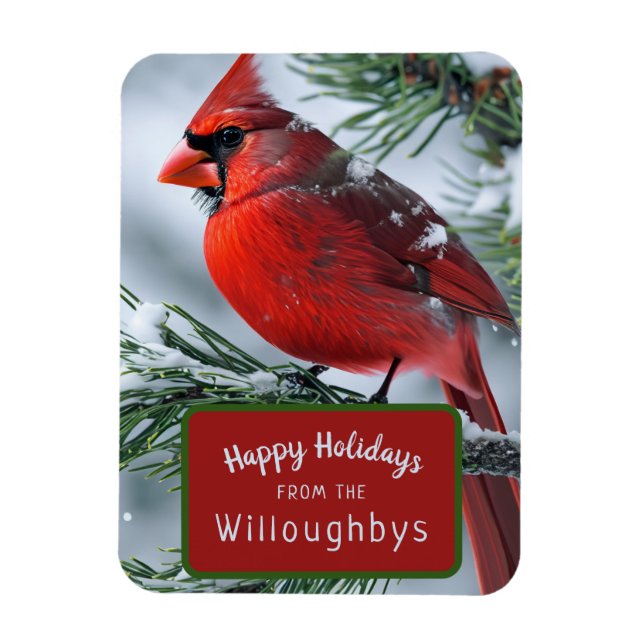 Magnet Flexible Hiver Cardinal Bird Noël voeux (Vertical)