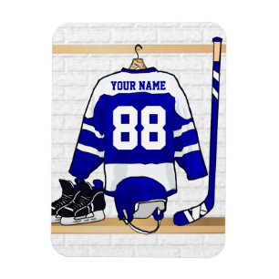 Magnet Flexible Hockey sur glace bleu et blanc personnalisé Jerse