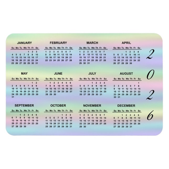 Magnet Flexible Holographie Pastel Rainbow | Calendrier 2021 (Horizontal)