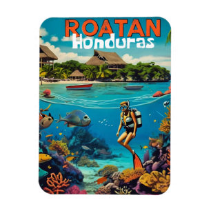 Magnet Flexible Honduras Roatan Voyage Vintage Retro Poster