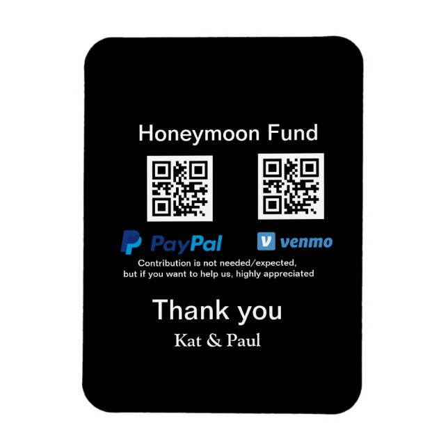 Magnet Flexible Honeymoon Fund PayPal Venmo QR code Merci (Vertical)