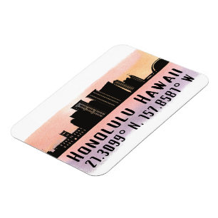 Magnet Flexible Honolulu Skyline Latitude et Longitude