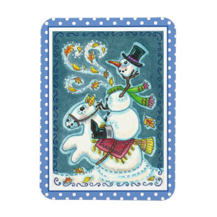 MAGNET FLEXIBLE HORSEMAN SNOWMAN SANS TÊTE, HUMOUR XMAS HALLOWEEN,