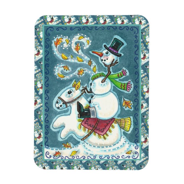 MAGNET FLEXIBLE HORSEMAN SNOWMAN SANS TÊTE, HUMOUR XMAS HALLOWEEN, (Vertical)