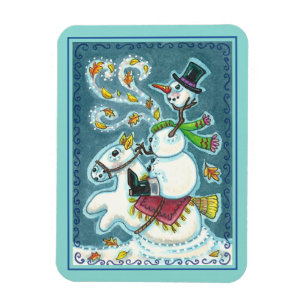 MAGNET FLEXIBLE HORSEMAN SNOWMAN SANS TÊTE, HUMOUR XMAS HALLOWEEN,