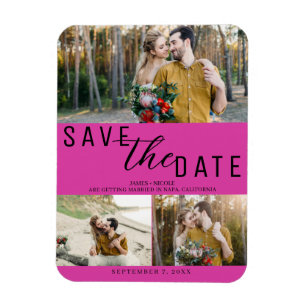 Magnet Flexible Hot Pink Enregistrer la date Mariage 3 photos