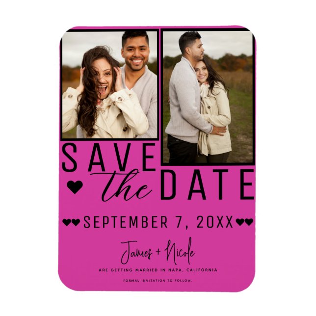 Magnet Flexible Hot Rose & Black Enregistrer la date 2 Mariage pho (Vertical)