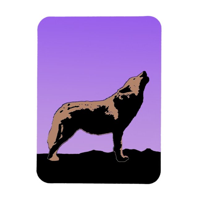 Magnet Flexible Howling Wolf at Sunset - Art faunique original (Vertical)