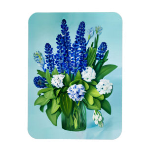 Magnet Flexible Hyacinthes bleu de Cobalt et Hydrangées