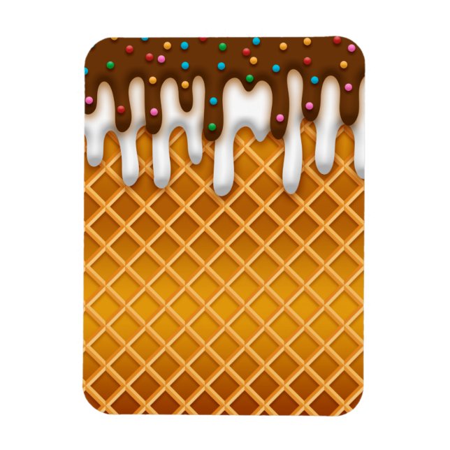 Magnet Flexible Ice Cream Drip Gaufle Cone Chocolate And Vanilla (Vertical)
