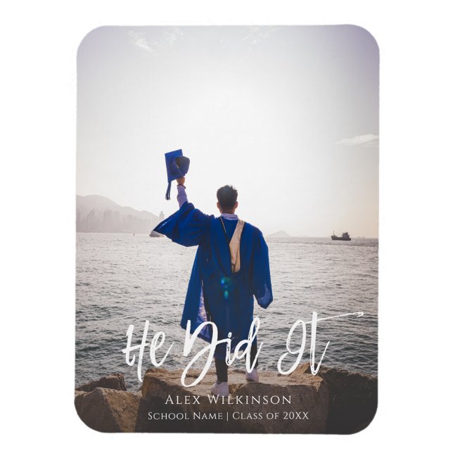 Magnet Flexible Il L'A Fait Moderne Script Graduation Photo (Créateur téléchargé)