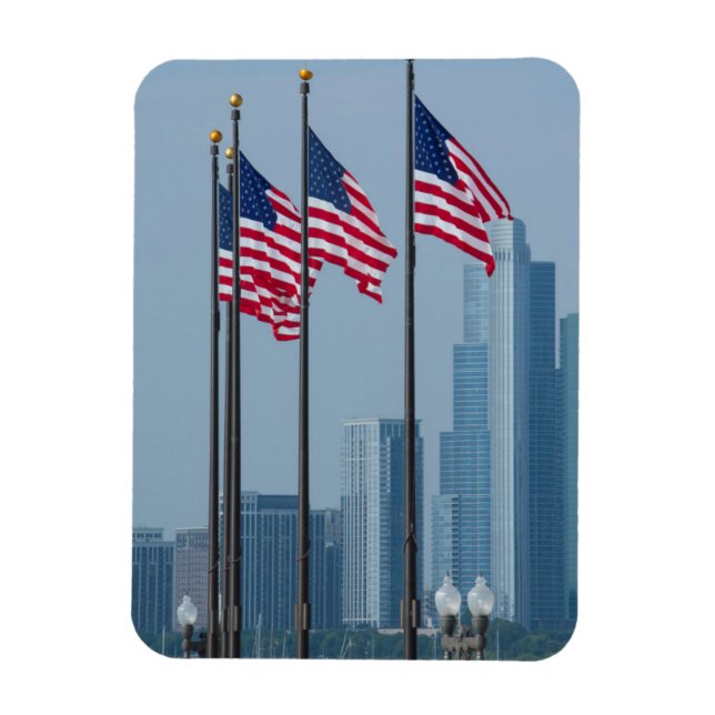Magnet Flexible Illinois, Chicago. Navy Pier, drapeaux américains (Vertical)