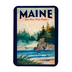 Magnet Flexible Illustration artistique de phare du Maine pour voy