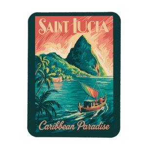 Magnet Flexible Illustration de bateau à Sainte-Lucie Art de voyag