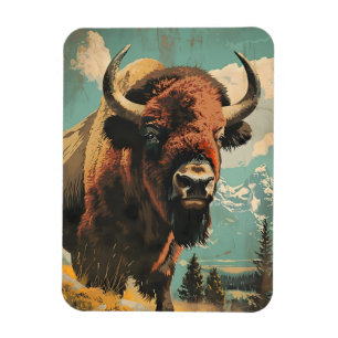 Magnet Flexible Illustration de bison vintage