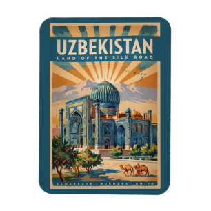 Magnet Flexible Illustration de chameau vintage art de voyage Ouzb