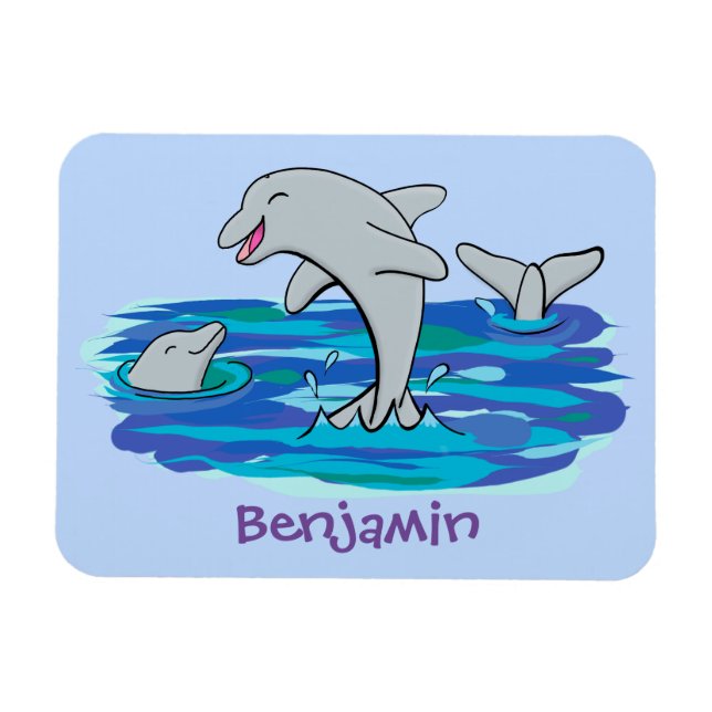 Magnet Flexible Illustration de dauphins heureux adorables (Horizontal)