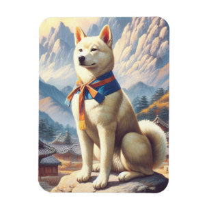 Magnet Flexible Illustration de Jindo en Corée vintage