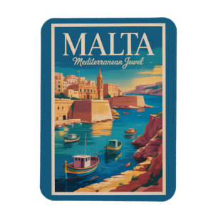 Magnet Flexible Illustration de la côte maltaise Art de voyage vin