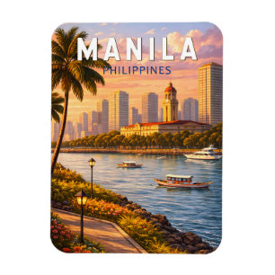 Magnet Flexible Illustration de la skyline de Manille Philippines 