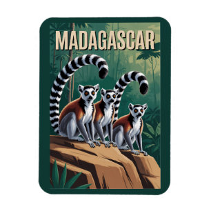 Magnet Flexible Illustration de lémurs de Madagascar Art de voyage