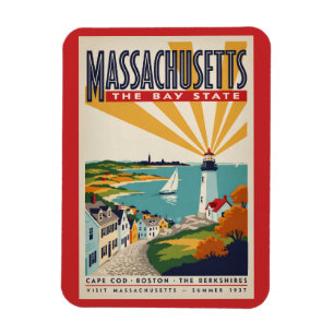 Magnet Flexible Illustration de phare du Massachusetts, Art de voy