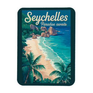 Magnet Flexible Illustration de plage vintage aux Seychelles Art d