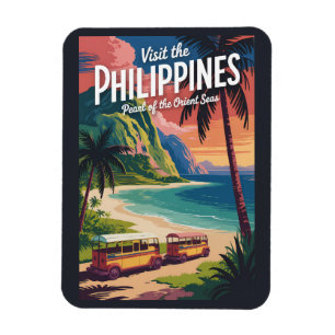 Magnet Flexible Illustration de plage vintage de voyage Philippine