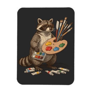 Magnet Flexible Illustration de Raton Laveur Peintre Cool