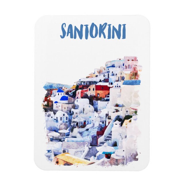 Magnet Flexible Illustration de Santorin Grèce aquarelle photo (Vertical)