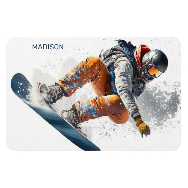 Magnet Flexible Illustration de snowboarder de nom personnalisé (Horizontal)