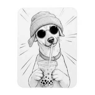 Magnet Flexible Illustration de thé aux perles avec un chiot kawai